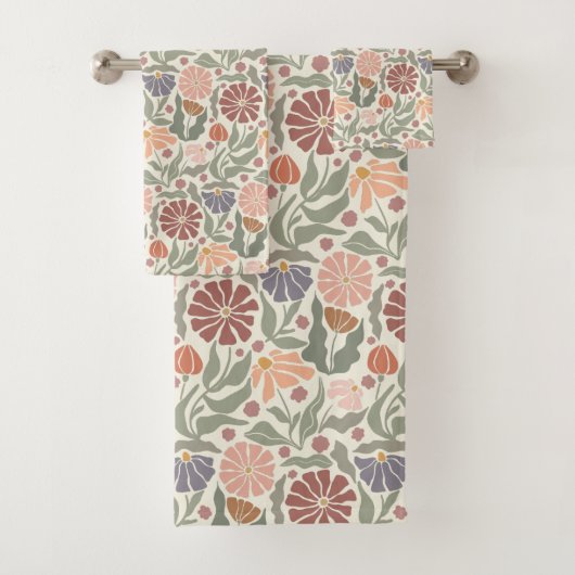 Schattigee Retro Flowers Badhanddoek Set Bad Handdoek (Insitu)