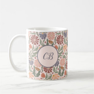 Schattigee  Retro Flowers Monogram Koffie Mok