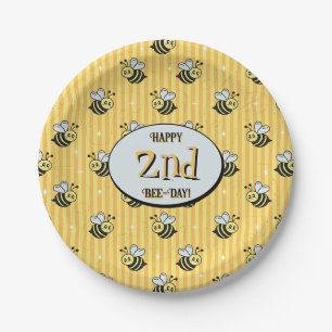 Schattigee Retro Geel Gestreepte Hommel Verjaardag Papieren Bordje