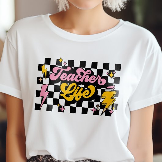 Schattigee retro geruite lerarenleven t-shirt
