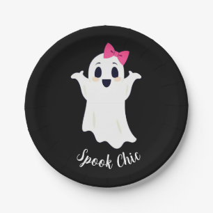 Schattigee Retro Girl Ghost met Roze Haar Bow Papieren Bordje