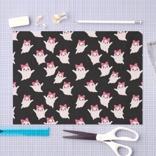 Schattigee Retro Girl Ghost met Roze Haar Bow Tissuepapier