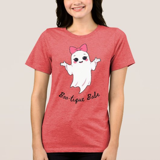 Schattigee Retro Girl Ghost met Roze Haar Bow Tri-Blend Shirt (Voorkant)
