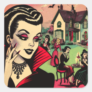 Schattigee Retro Gothic Vampire Woman Comics Vierkante Sticker