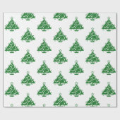 Schattigee Retro Groene Kerstboom Patroon op Wit Cadeaupapier (Vlak)