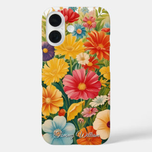 Schattigee Retro Groovy Hippie Bloemen iPhone 16 Hoesje