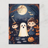 Schattigee Retro Halloween Kinder Ghost Pumpkin Briefkaart (Voorkant)