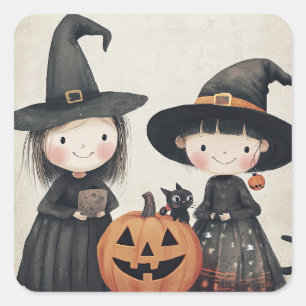 Schattigee Retro Halloween Kinder Trick or treat Vierkante Sticker