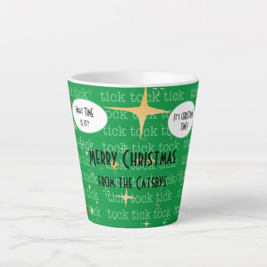 Schattigee Retro 'Het is Kerstmis" Kattenklok Cust Latte Mok (Voorkant)