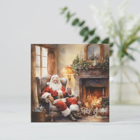 Schattigee Retro illustratie Sinterklaas lezen let Feestdagenkaart (Staand voorkant)