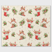 Schattigee  Retro Kerst Rode Groene Elfen Cadeaupapier (Vlak)