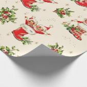 Schattigee  Retro Kerst Rode Groene Elfen Cadeaupapier (Hoek)