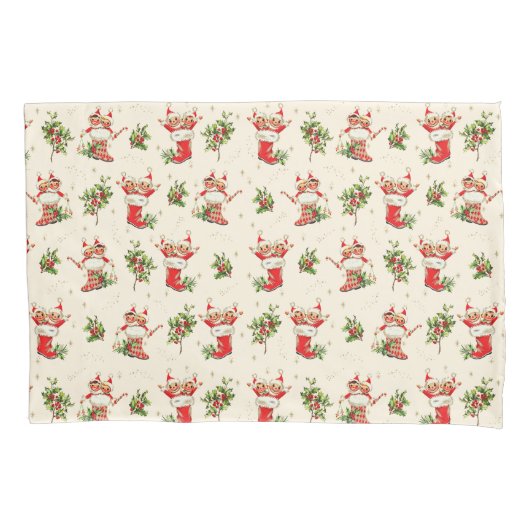 Schattigee  Retro Kerst Rode Groene Elfen Kussensloop (Voorkant)