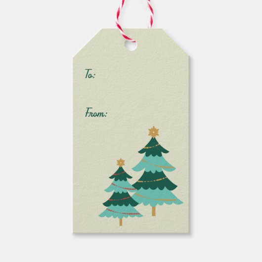 Schattigee retro kerstbomen hangen cadeaulabel (Voorkant)