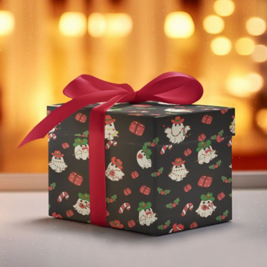 Schattigee retro kerstgeest cadeaupapier