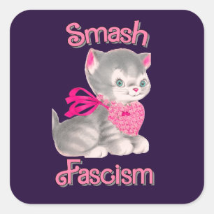 Schattigee retro kitten - smash fascisme vierkante sticker