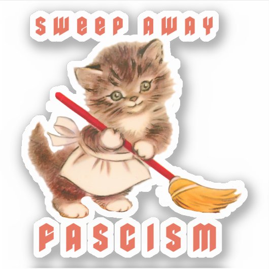 Schattigee retro kitten - veeg fascisme weg sticker (Voorkant)