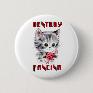 Schattigee retro kitten - vernietig fascisme ronde button 5,7 cm