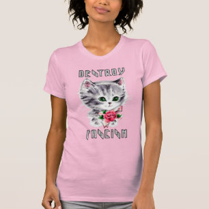 Schattigee retro kitten - vernietig fascisme t-shirt