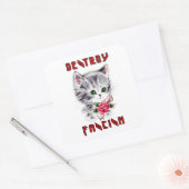Schattigee retro kitten - vernietig fascisme vierkante sticker (Envelop)