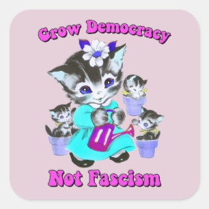 Schattigee retro-Kittens - groei democratie niet f Vierkante Sticker
