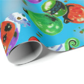 Schattigee retro kleurrijke ornamenten Kerstblauw Cadeaupapier (Rol Hoek)