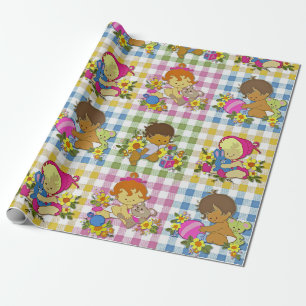 Schattigee Retro Kleurrijke Plaid Baby shower Cadeaupapier