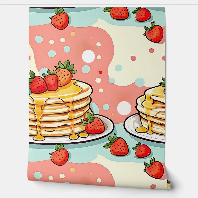Schattigee retro mid-century pannenkoeken ontbijt behang (Afrollen)