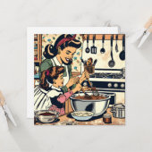 Schattigee retro moeder en dochter samen bakken kaart (Voorkant / Achterkant in situ)