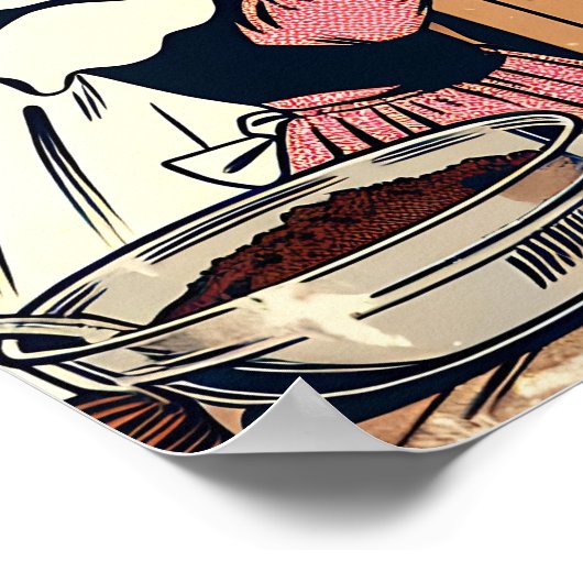 Schattigee retro moeder en dochter samen bakken poster (Hoek)