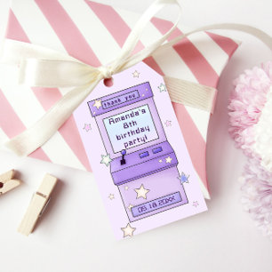 Schattigee Retro Paarse Arcade Game Kids Verjaarda Cadeaulabel