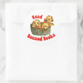 Schattigee retro Puppies - Lees verboden boeken Ronde Sticker (Tas)