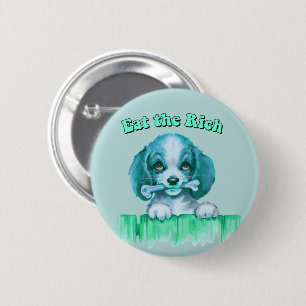 Schattigee Retro Puppy - Eet de Rijken Ronde Button 5,7 Cm