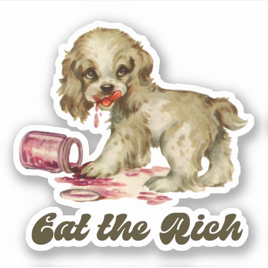 Schattigee Retro Puppy - Eet de Rijken Sticker (Voorkant)