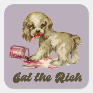 Schattigee Retro Puppy - Eet de Rijken Vierkante Sticker