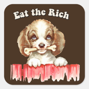 Schattigee Retro Puppy - Eet de Rijken Vierkante Sticker