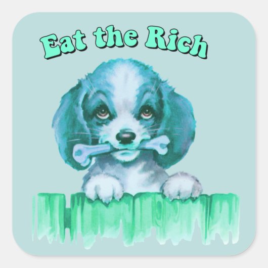 Schattigee Retro Puppy - Eet de Rijken Vierkante Sticker (Voorkant)