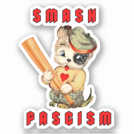 Schattigee Retro Puppy - Smash Fascisme Sticker (Voorkant)