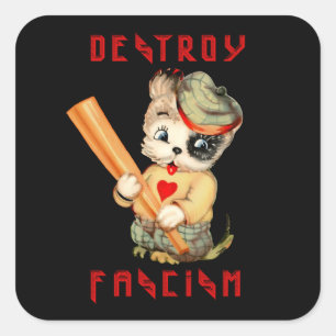 Schattigee Retro Puppy - Vernietig Fascisme Vierkante Sticker