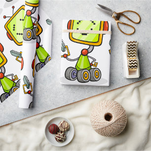 Schattigee Retro Robot Cartoon Fun AI Tech Digital Cadeaupapier