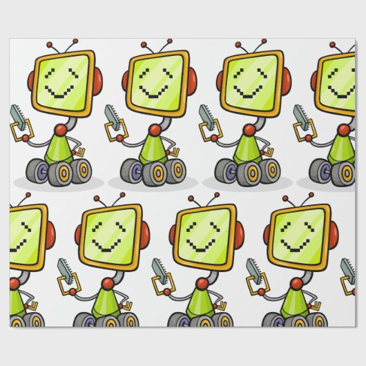 Schattigee Retro Robot Cartoon Fun AI Tech Digital Cadeaupapier (Vlak)