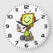 Schattigee Retro Robot Cartoon Fun AI Tech Digital Grote Klok (Voorkant)