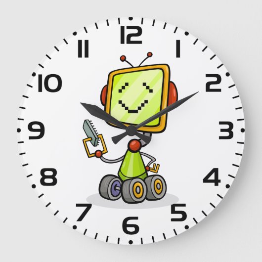 Schattigee Retro Robot Cartoon Fun AI Tech Digital Grote Klok (Voorkant)
