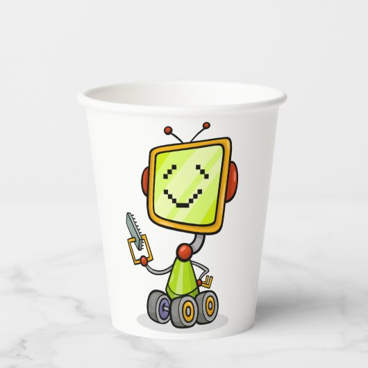 Schattigee Retro Robot Cartoon Fun AI Tech Digital Papieren Bekers (Voorkant)
