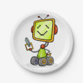 Schattigee Retro Robot Cartoon Fun AI Tech Digital Papieren Bordje (Voorkant)