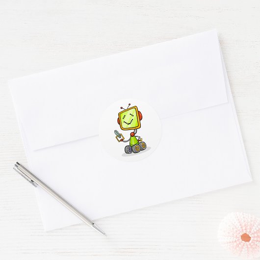 Schattigee Retro Robot Cartoon Fun AI Tech Digital Ronde Sticker