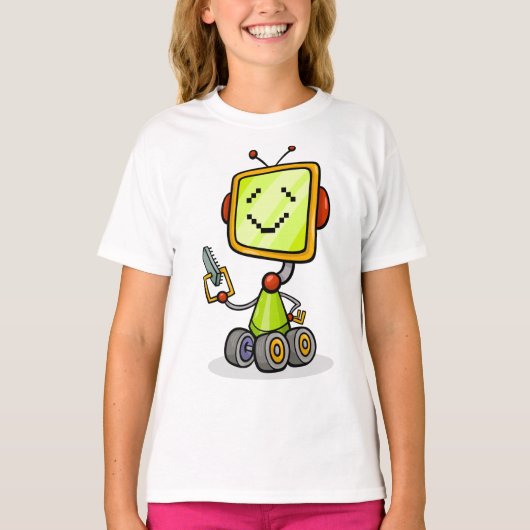 Schattigee Retro Robot Cartoon Fun AI Tech Digital T-shirt (Voorkant)