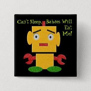 Schattigee Retro Robot - Geel - Cant Sleep Vierkante Button 5,1 Cm