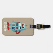 Schattigee retro-robots gepersonaliseerde sci-fi bagagelabel (Voorkant horizontaal)