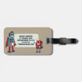 Schattigee retro-robots gepersonaliseerde sci-fi bagagelabel (Achterkant horizontaal)